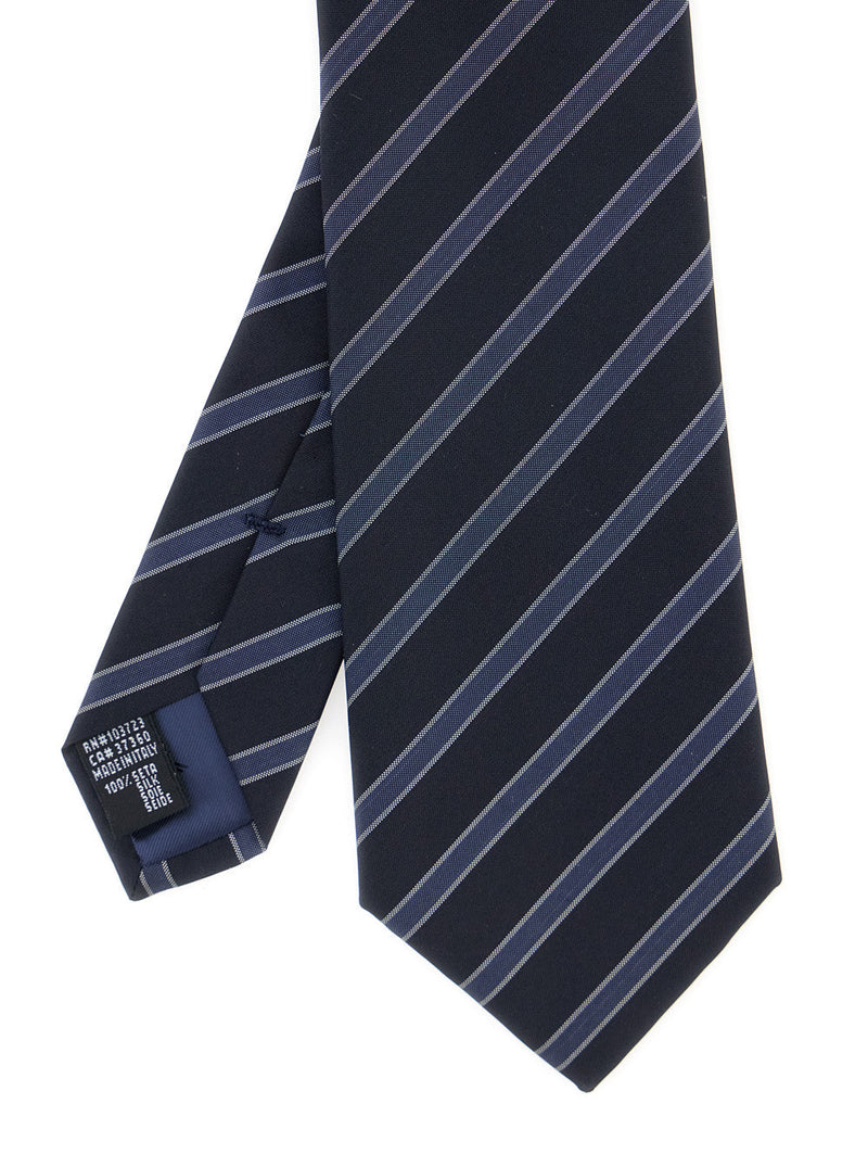 Emporio Armani Striped Silk Necktie — Navy Neckties