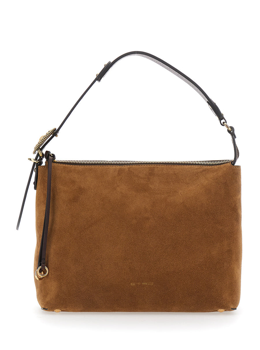 Etro Suede Leather Shoulder Bag — Brown And Tech Fabric