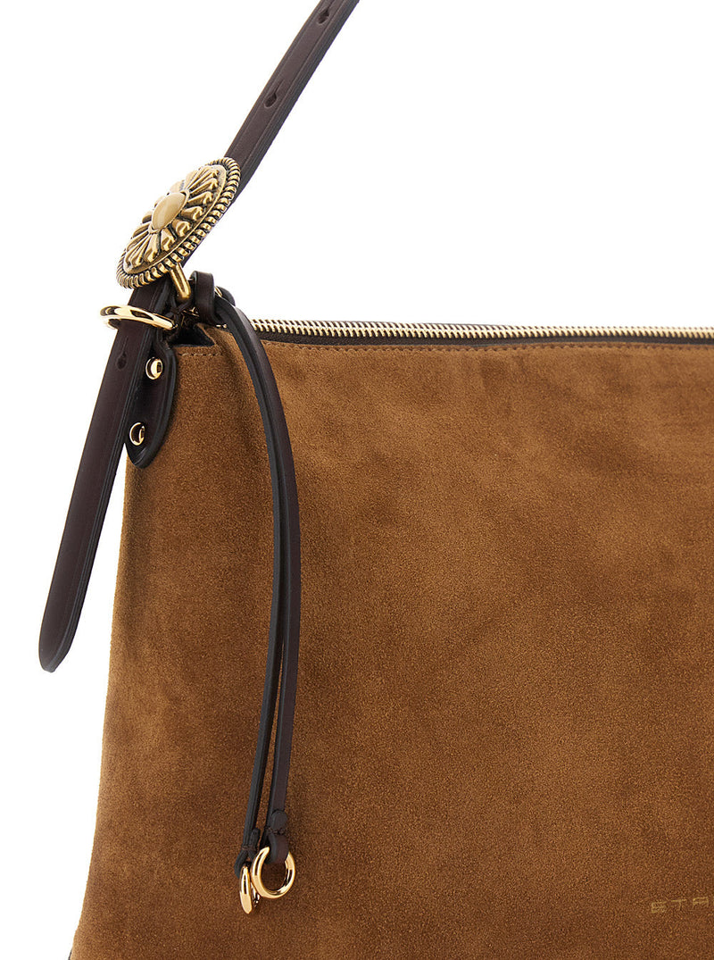 Etro Suede Leather Shoulder Bag — Brown And Tech Fabric