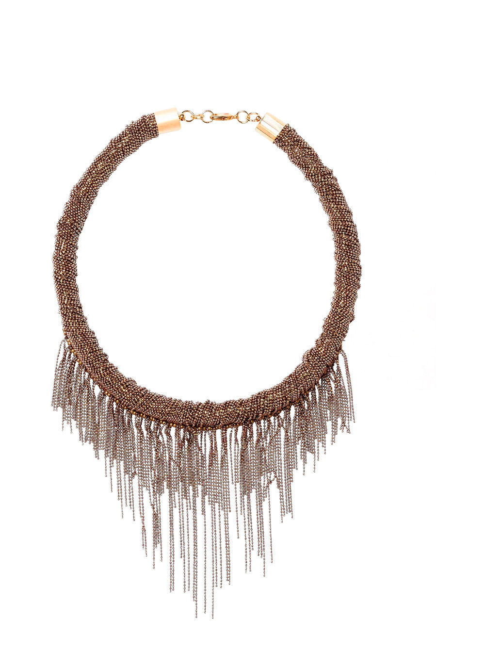 Fabiana Filippi Rhinestone Fringe Necklace — Brown Metal Necklaces