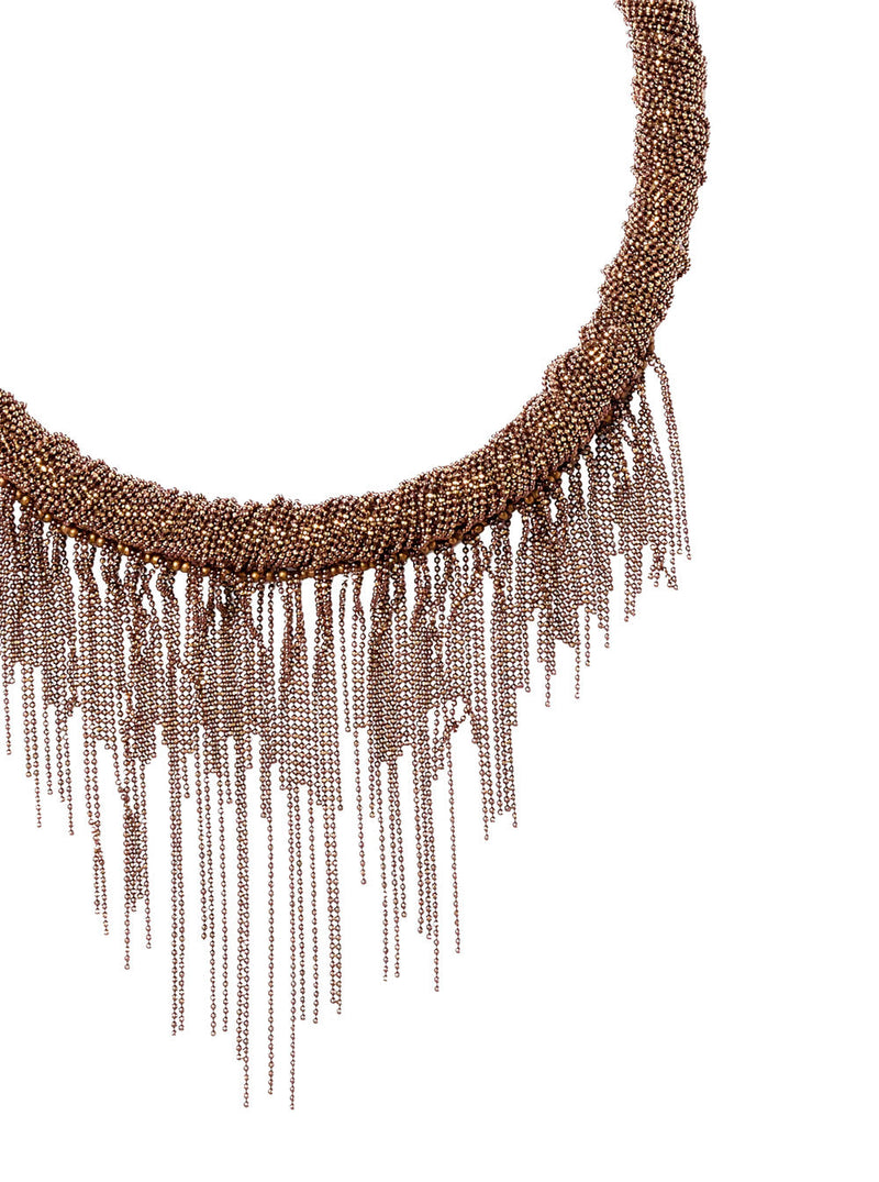 Fabiana Filippi Rhinestone Fringe Necklace — Brown Metal Necklaces