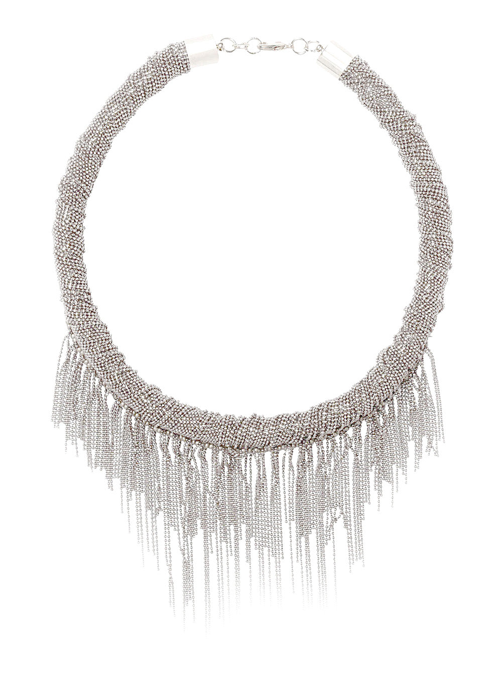 Fabiana Filippi Chain-Fringe Metal Necklace — Silver Necklaces