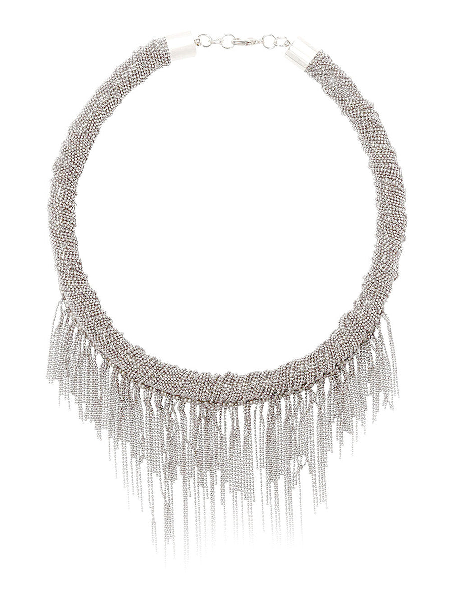 Fabiana Filippi Chain-Fringe Metal Necklace — Silver Necklaces