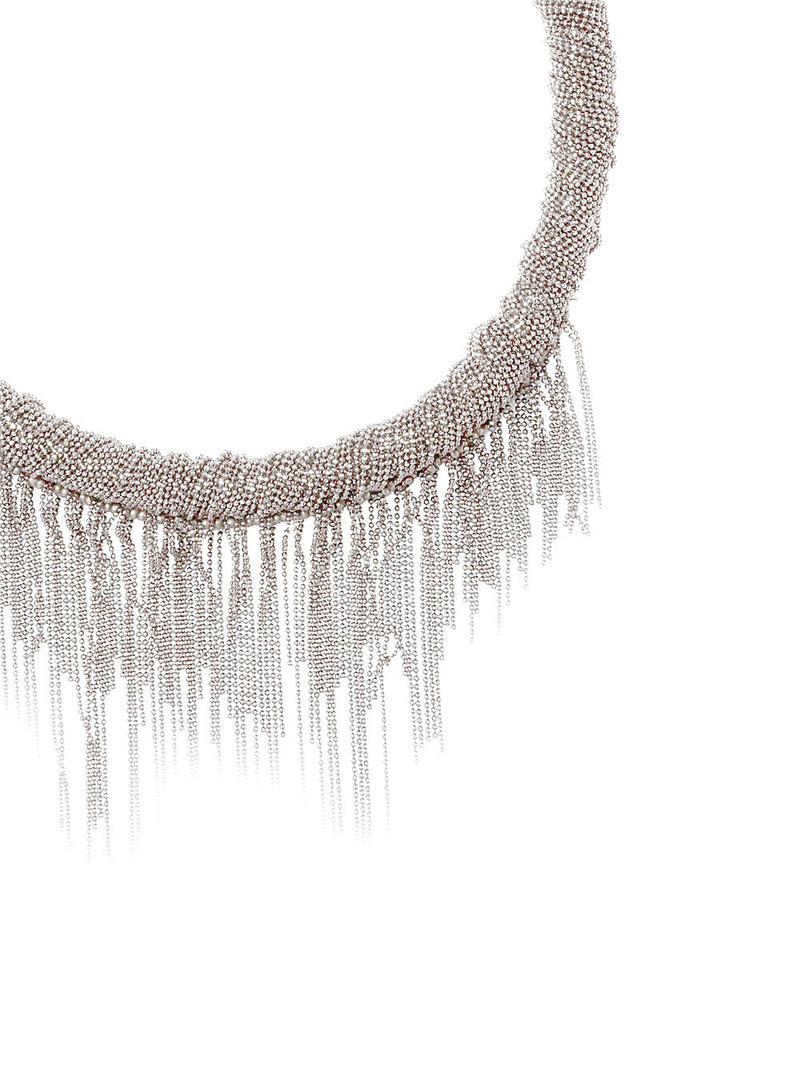 Fabiana Filippi Chain-Fringe Metal Necklace — Silver Necklaces