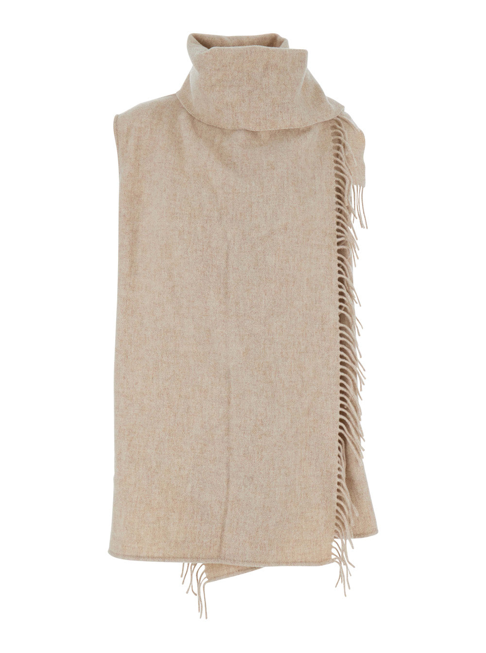 Fabiana Filippi Fringed Wool Blend Scarf — Beige Scarfs