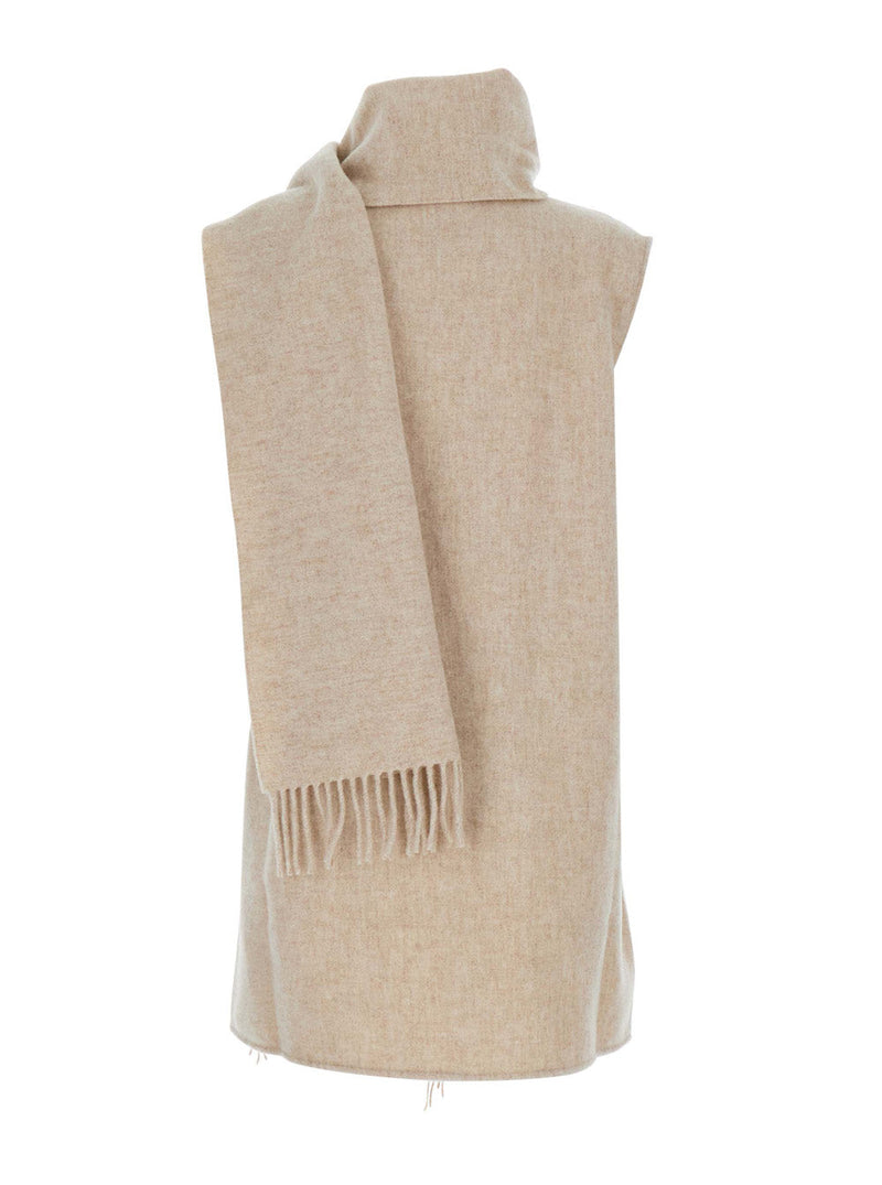 Fabiana Filippi Fringed Wool Blend Scarf — Beige Scarfs