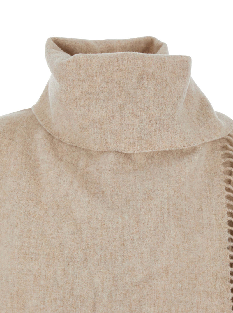 Fabiana Filippi Fringed Wool Blend Scarf — Beige Scarfs