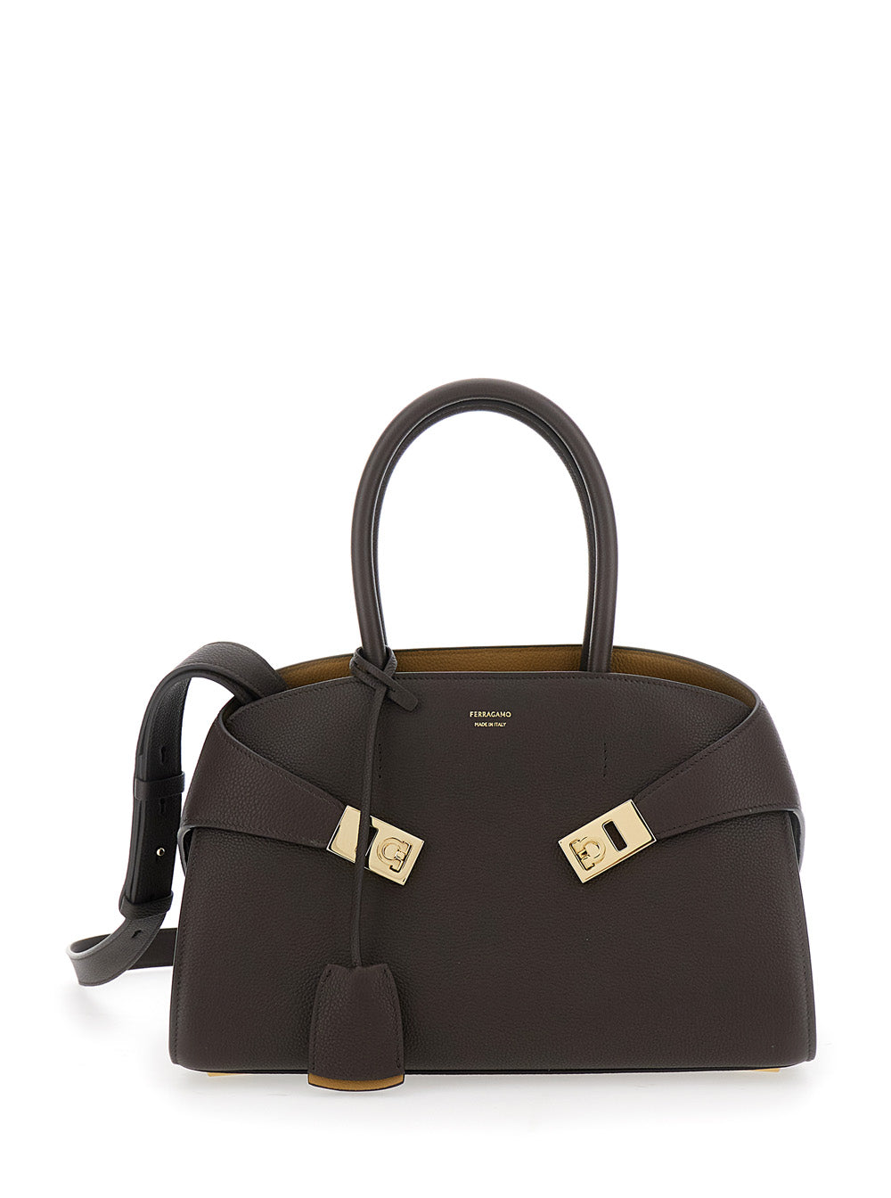 Ferragamo Hug Small Shoulder Bag — Brown Calf Leather