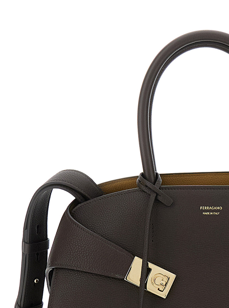 Ferragamo Hug Small Shoulder Bag — Brown Calf Leather