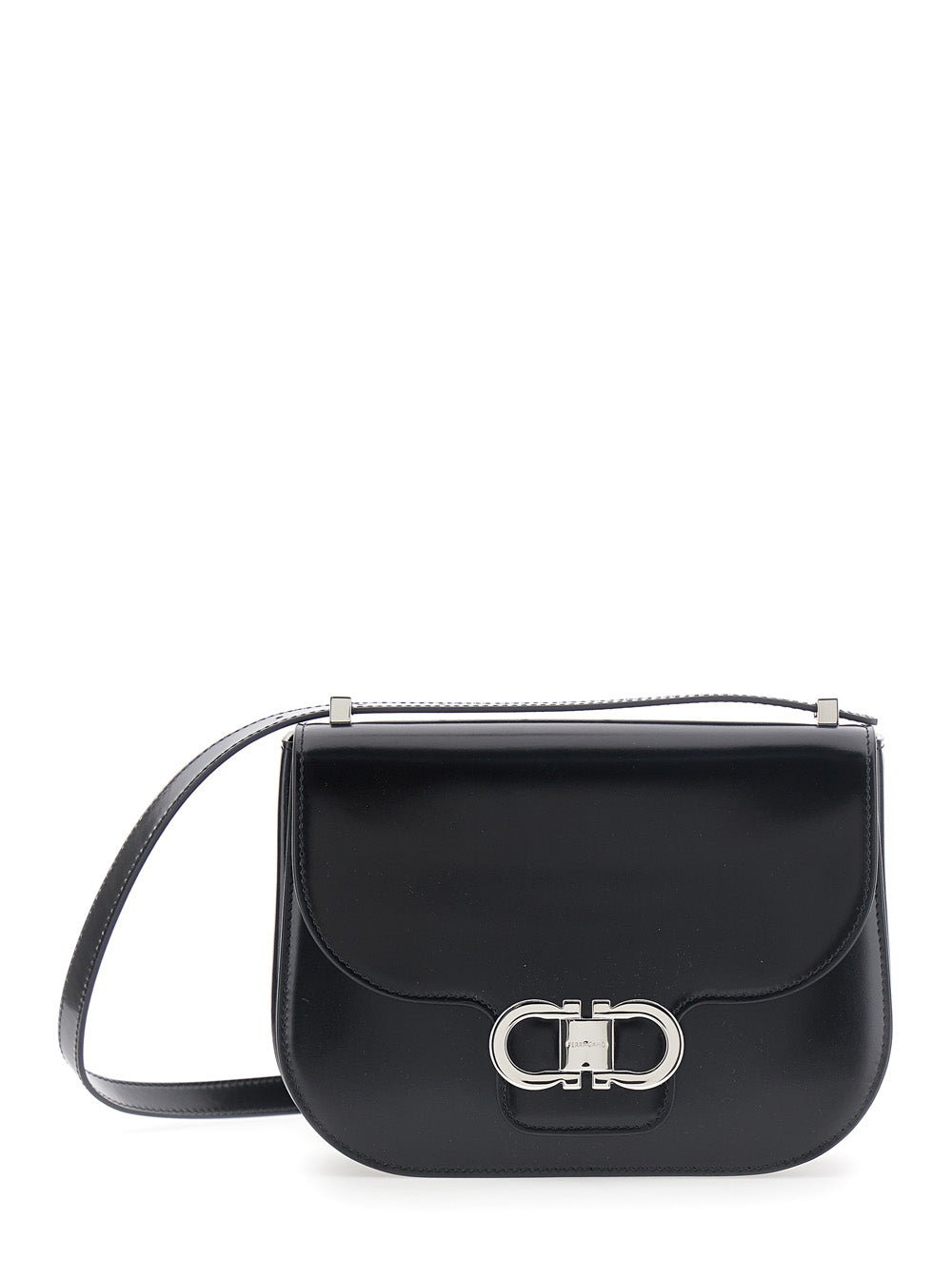 Ferragamo Gancini Crossbody Bag — Black Calf Leather