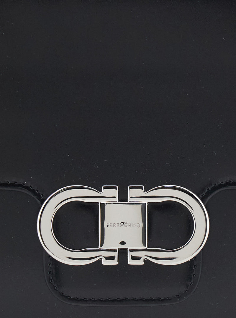 Ferragamo Gancini Crossbody Bag — Black Calf Leather