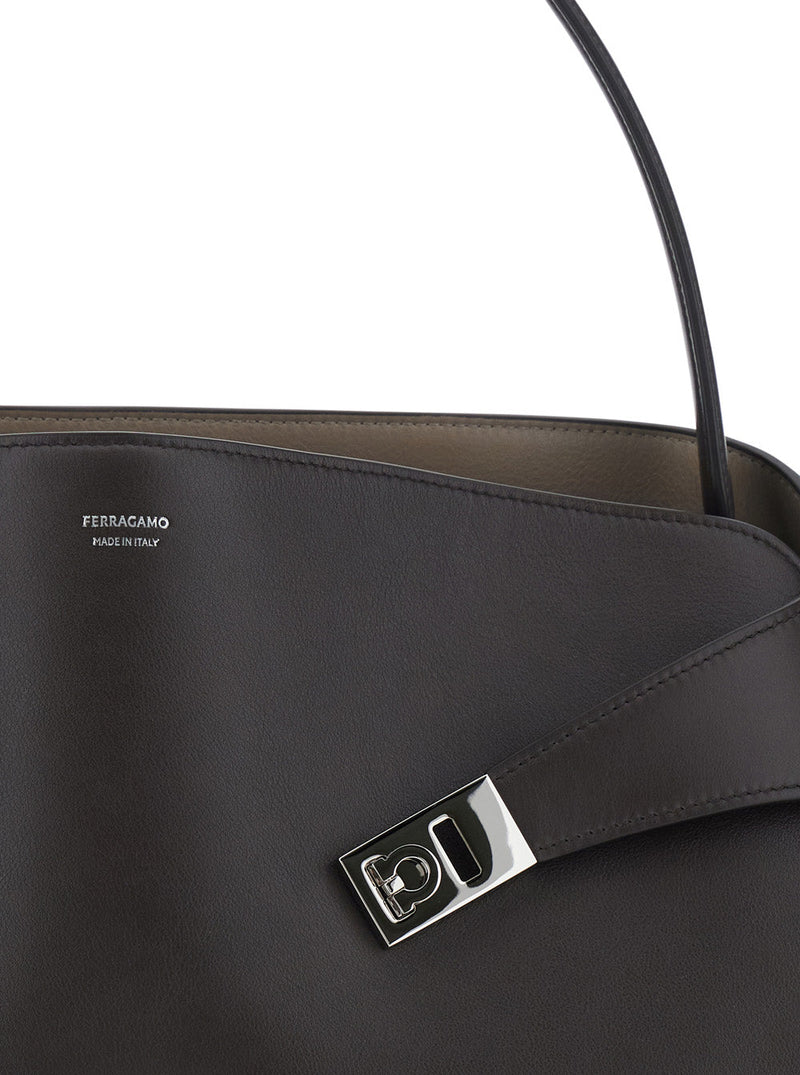 Ferragamo Hug Media Shoulder Bag — Brown Calf Leather