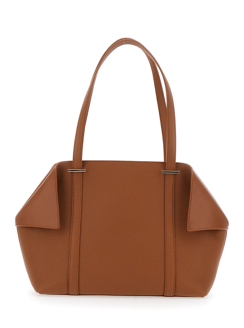 Ferragamo Folded Side Tote Bag — Brown Calf Leather