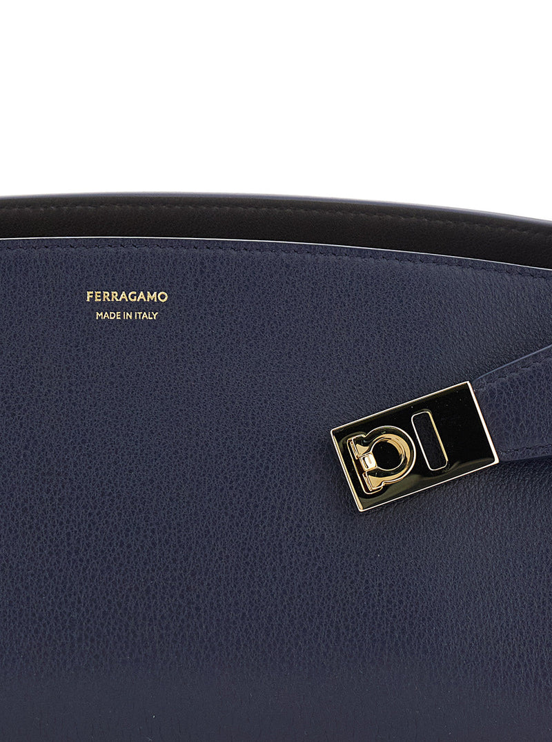 Ferragamo Hug Shoulder Bag — Navy Calf Leather