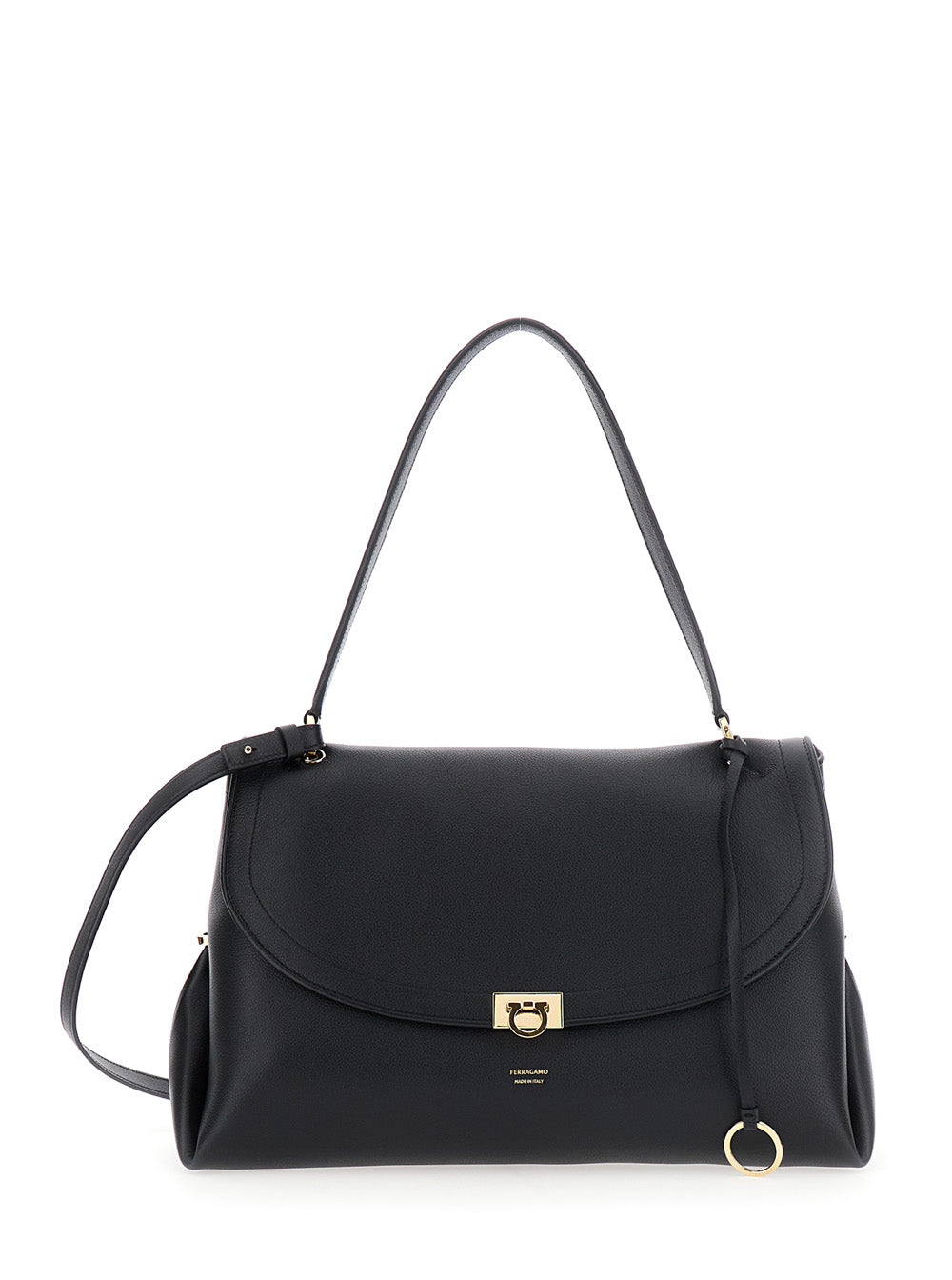 Ferragamo Gancini Buckle Leather Shoulder Bag — Black Calf
