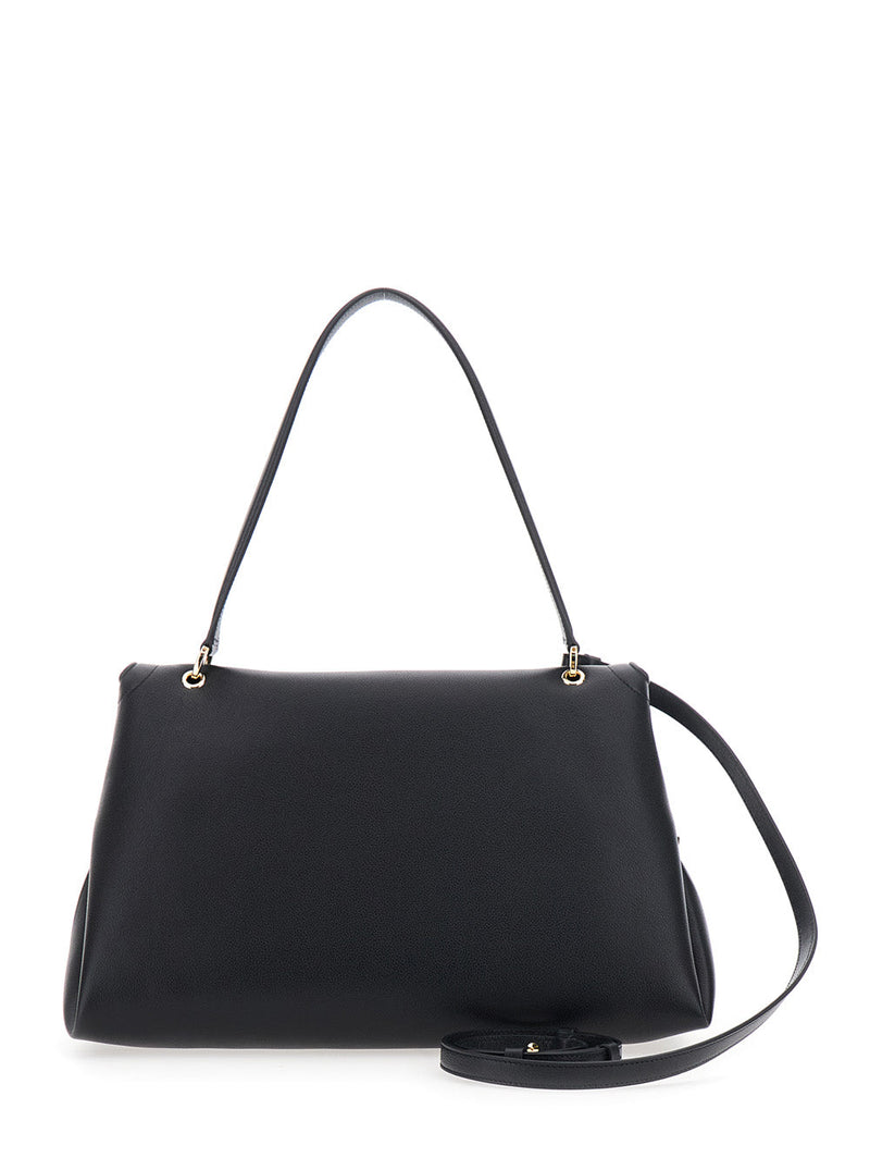 Ferragamo Gancini Buckle Leather Shoulder Bag — Black Calf