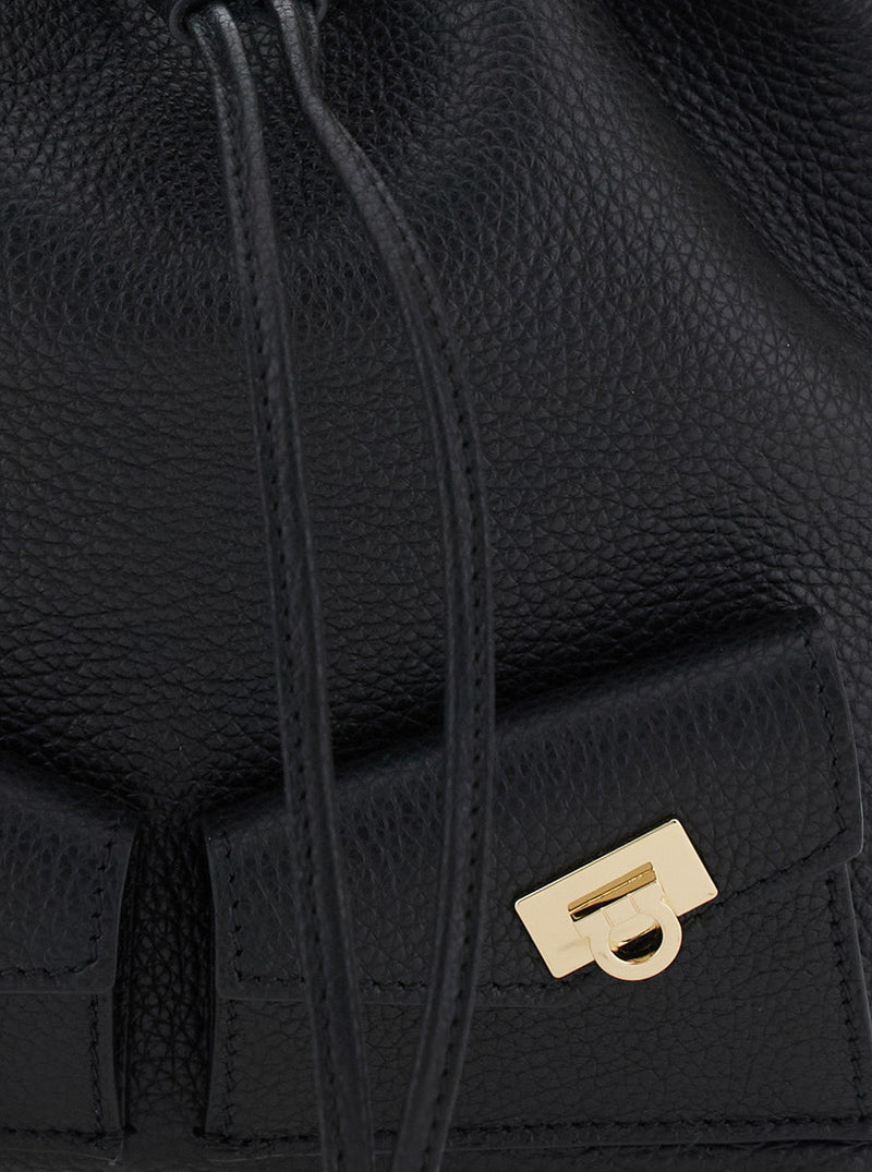 Ferragamo Grained Calf Leather Crossbody Bag — Black