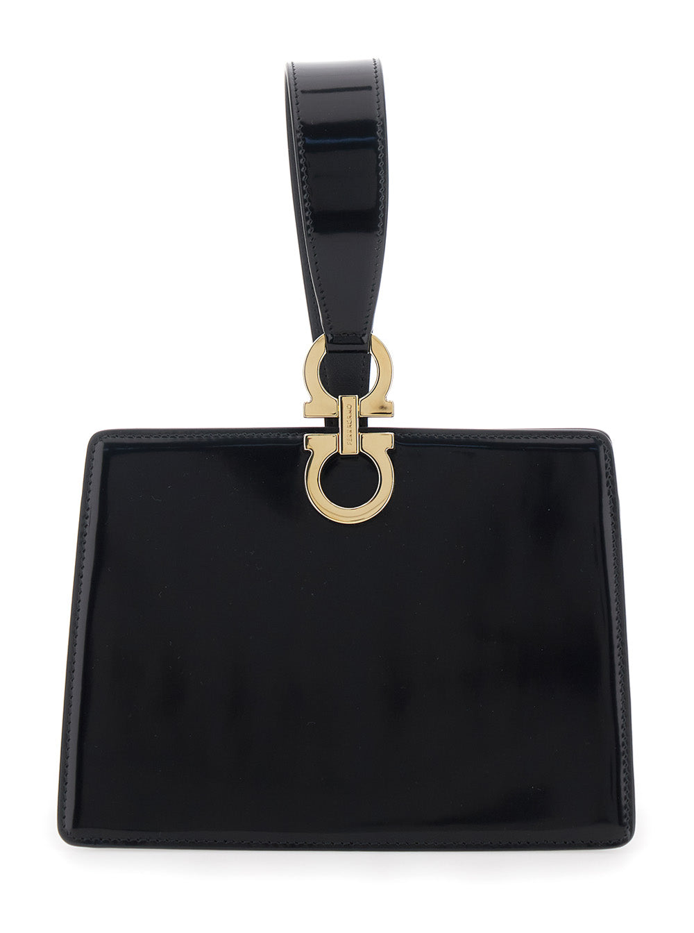 Ferragamo Gancini Press-Button Clutch — Black Calf Leather