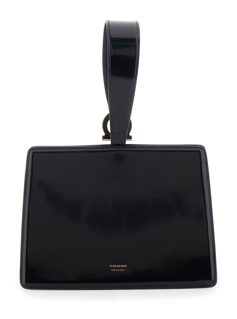 Ferragamo Gancini Press-Button Clutch — Black Calf Leather