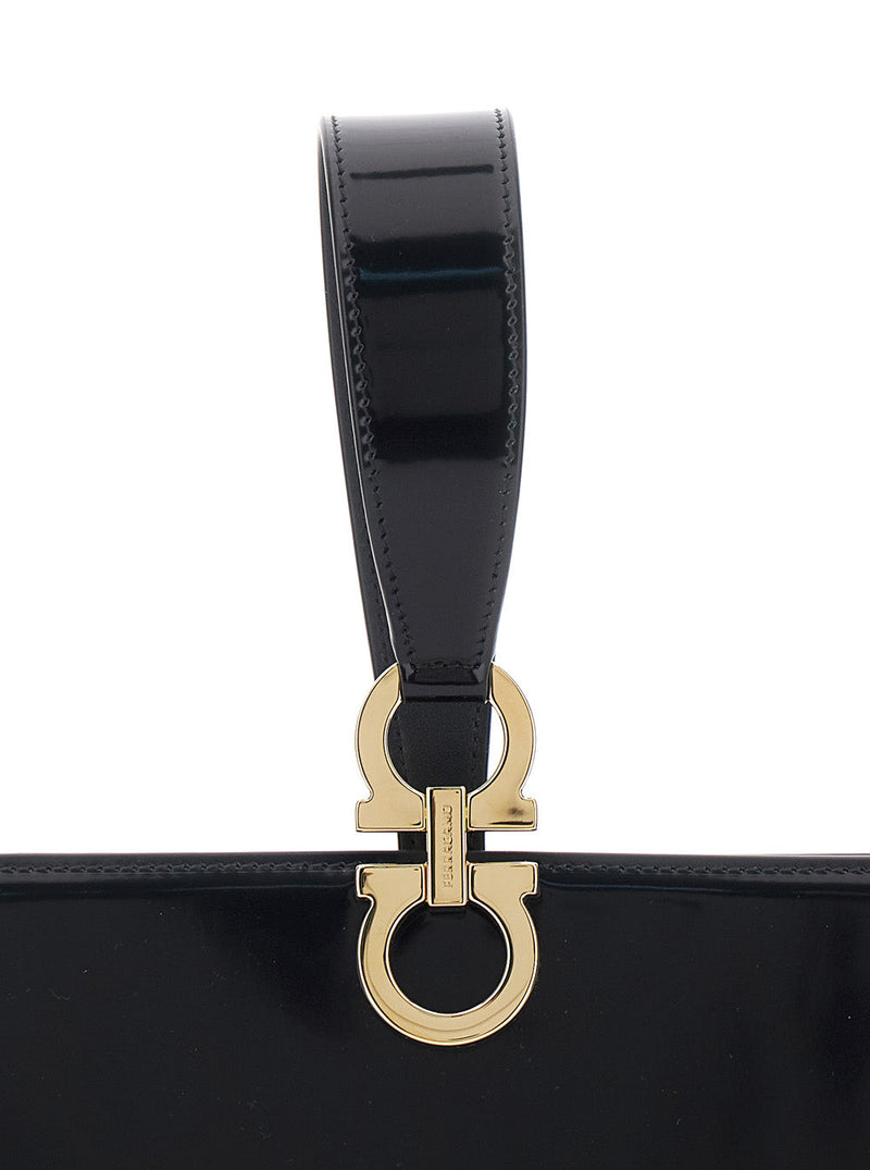 Ferragamo Gancini Press-Button Clutch — Black Calf Leather
