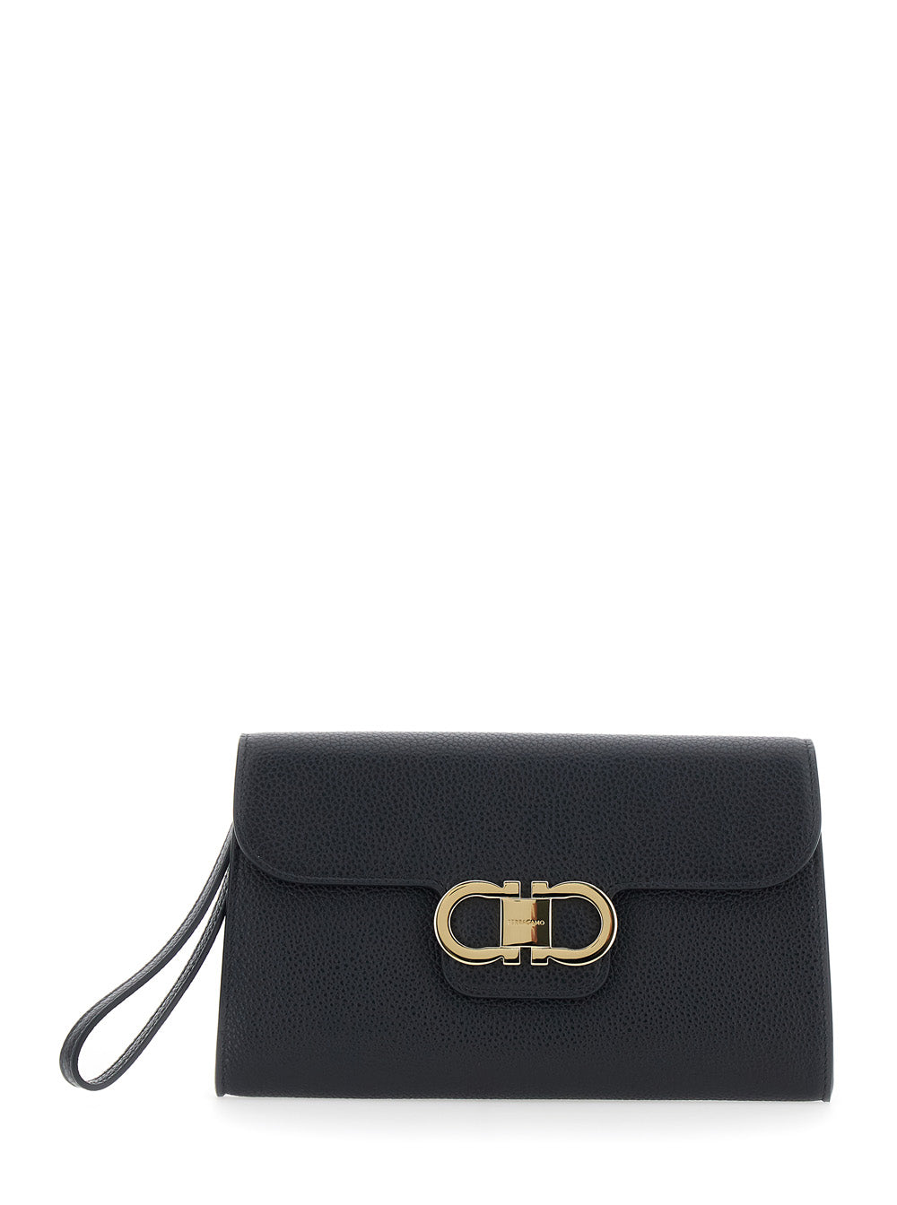 Ferragamo Grained Calf Leather Clutch — Black