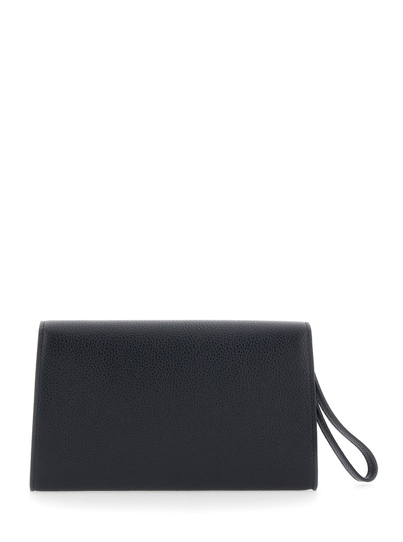 Ferragamo Grained Calf Leather Clutch — Black