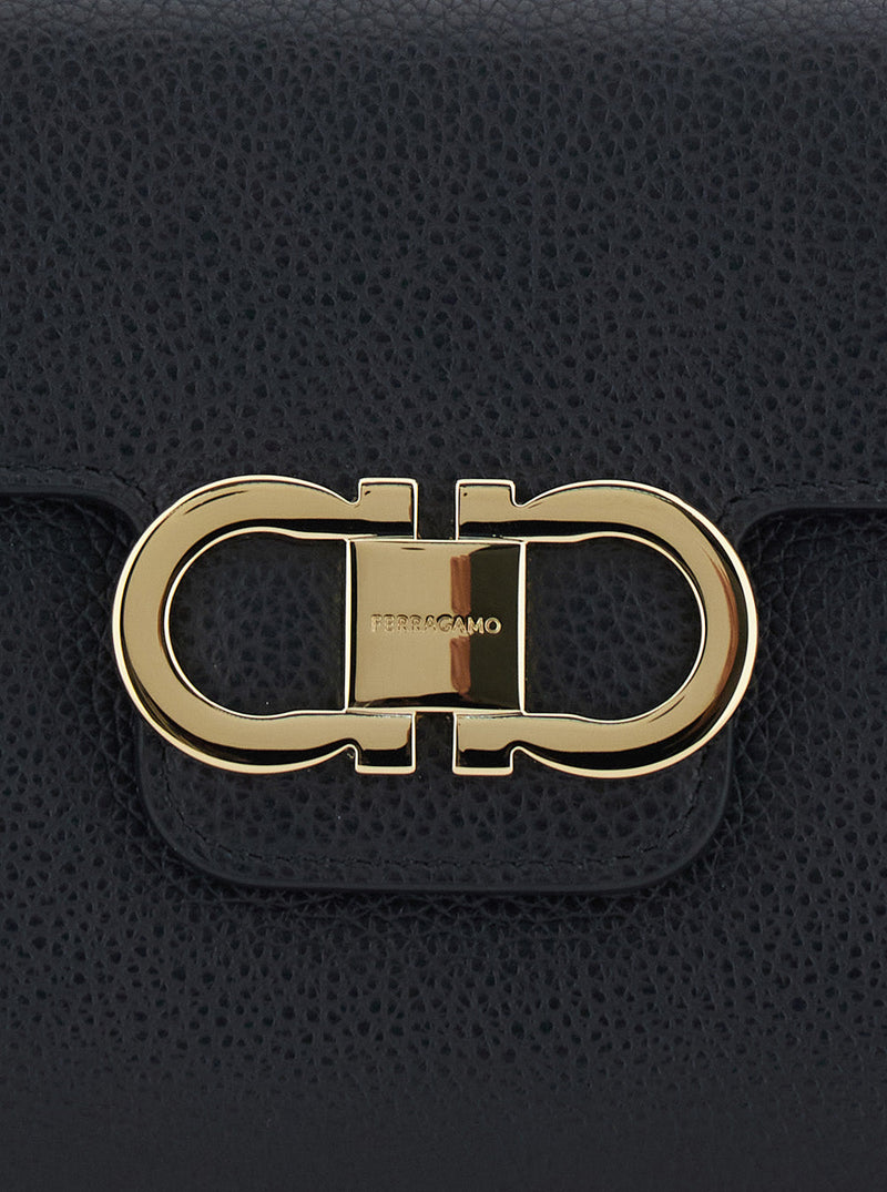 Ferragamo Grained Calf Leather Clutch — Black