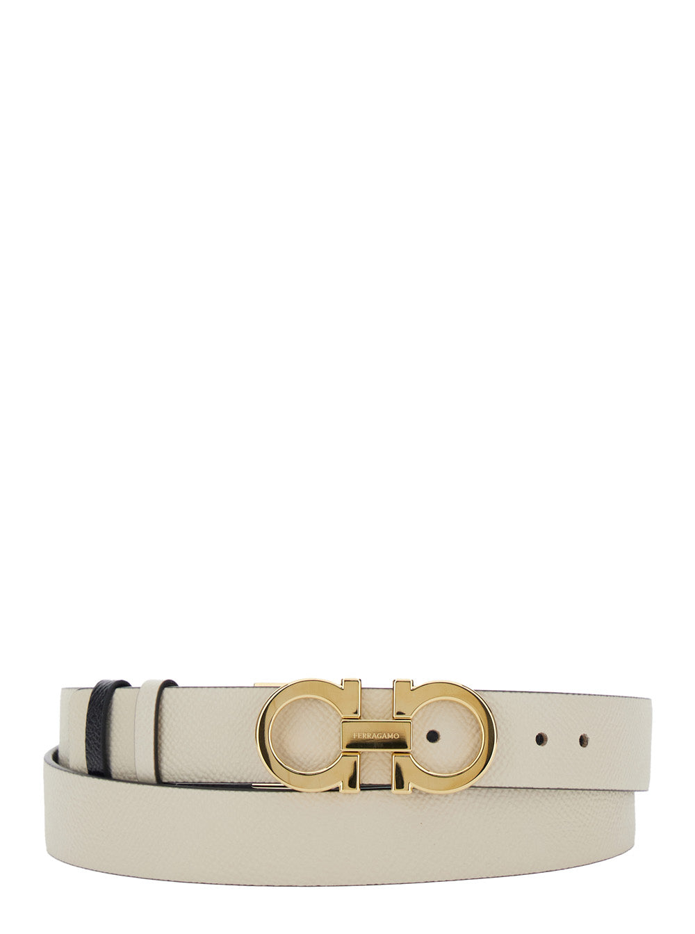 Ferragamo Calf Leather With Gancini Buckle Belt — White
