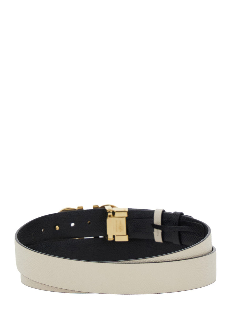 Ferragamo Calf Leather With Gancini Buckle Belt — White
