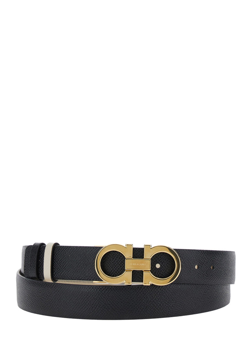 Ferragamo Calf Leather With Gancini Buckle Belt — White