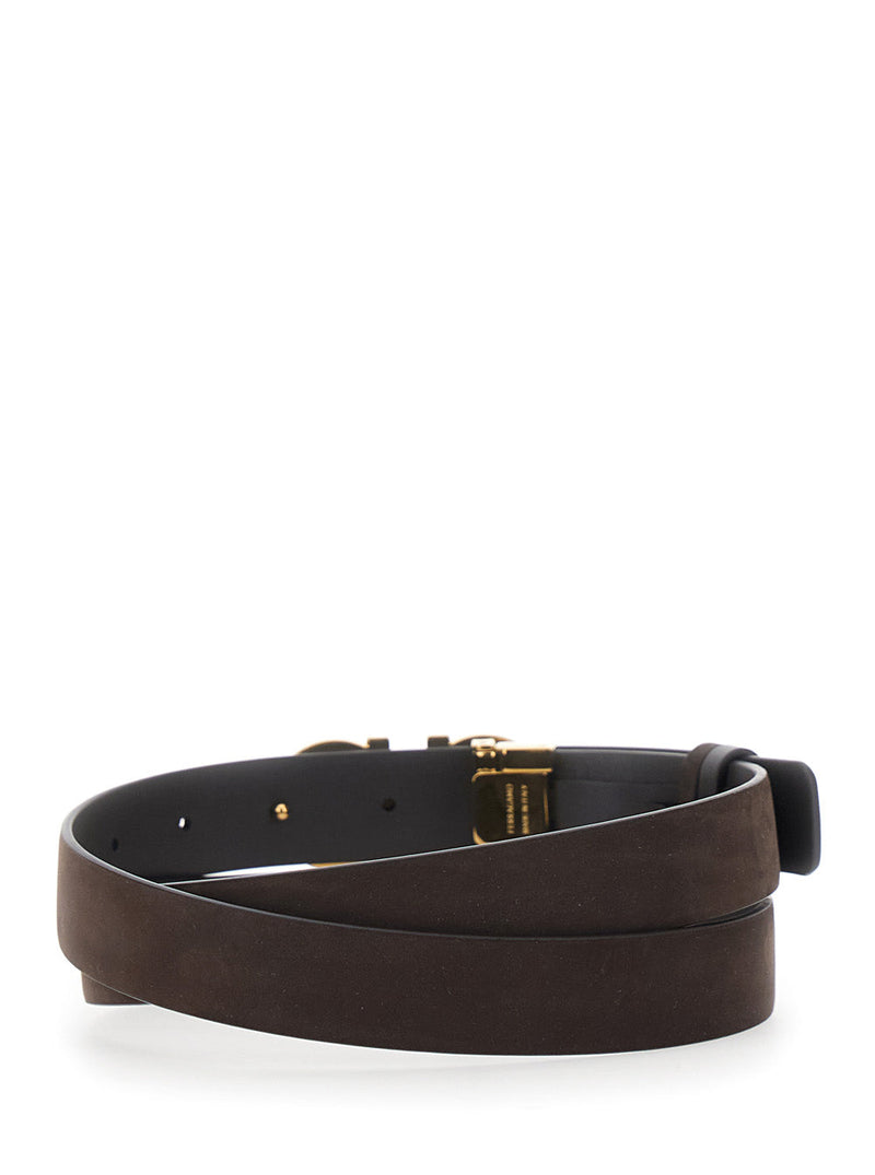 Ferragamo Gancini Buckle Belt — Brown Calf Leather