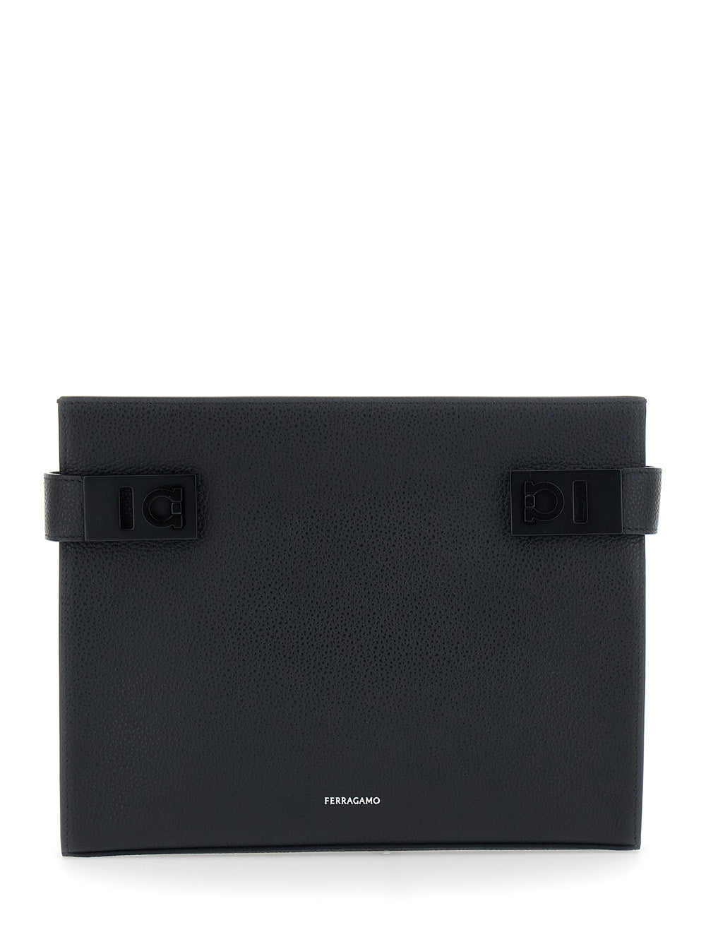 Ferragamo Hug Clutch — Black Calf Leather
