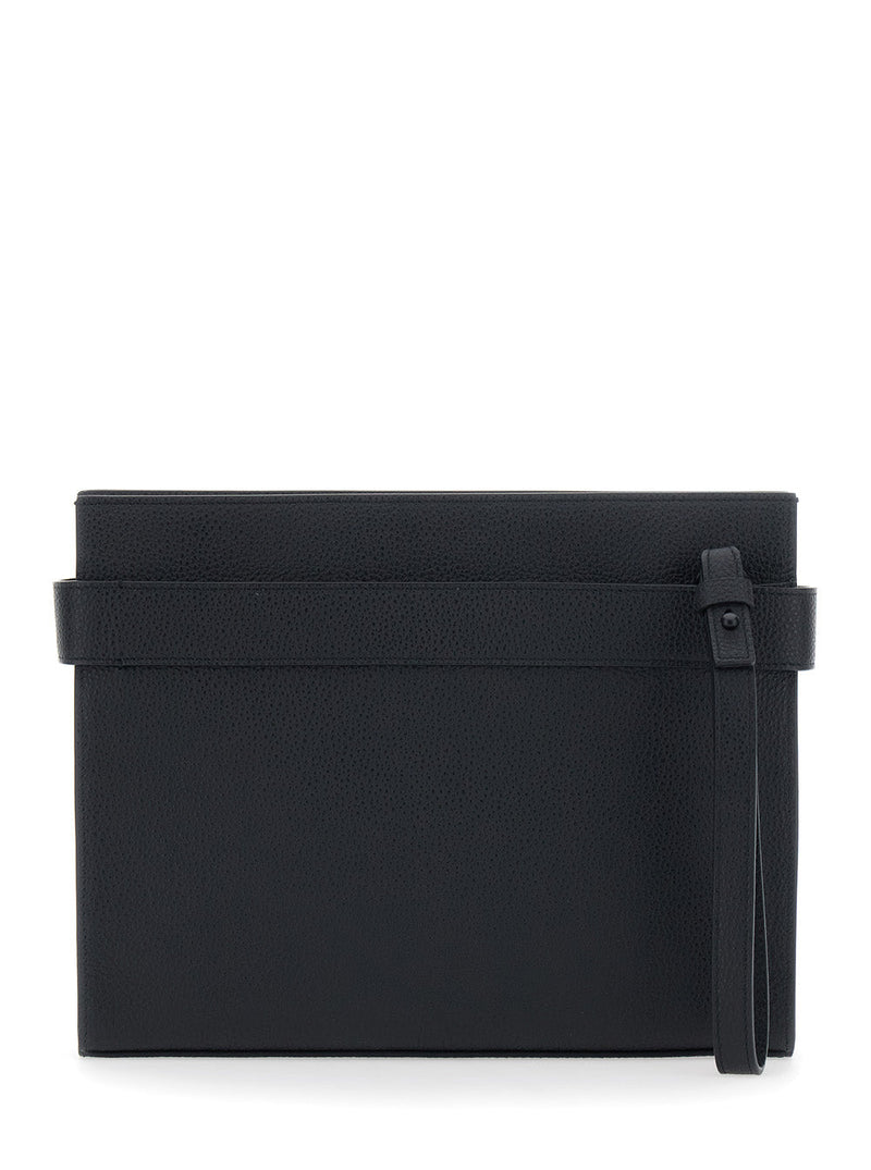Ferragamo Hug Clutch — Black Calf Leather