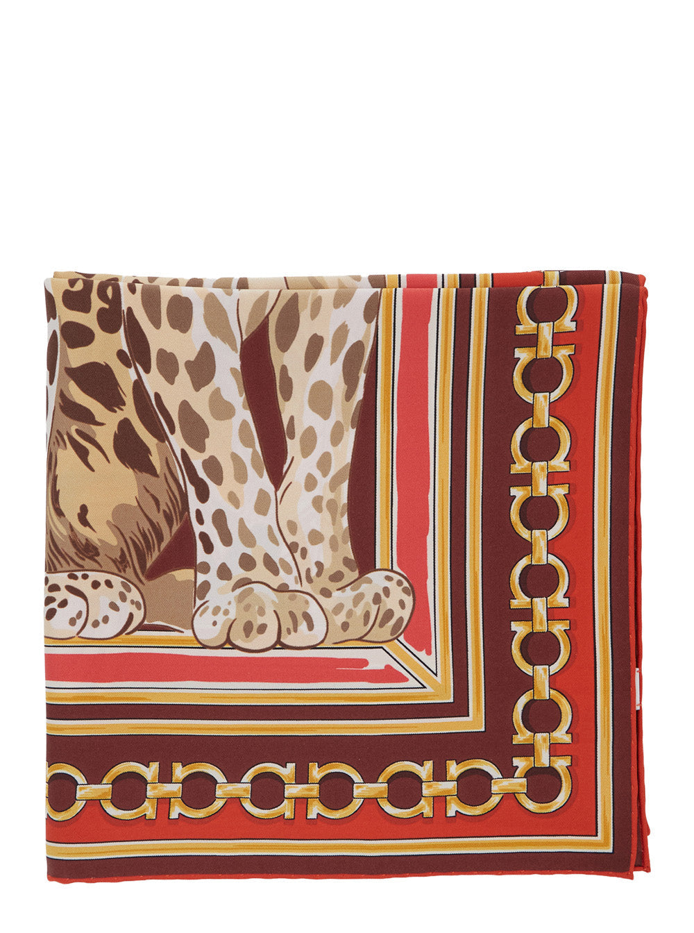 Ferragamo Silk Chain And Animal Print Scarf — Multicolor Scarfs