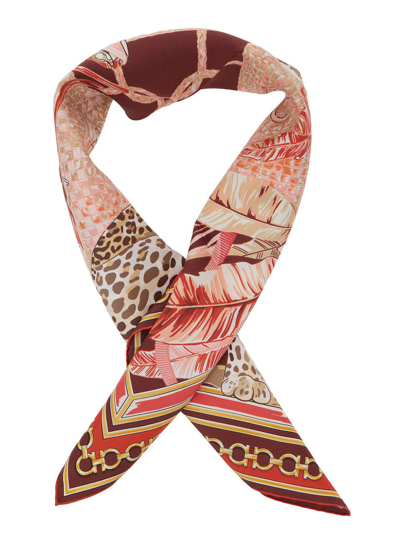 Ferragamo Silk Chain And Animal Print Scarf — Multicolor Scarfs