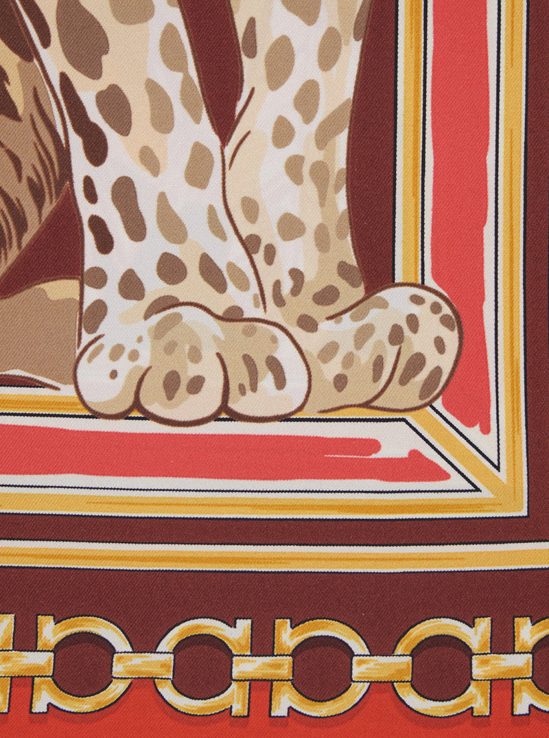 Ferragamo Silk Chain And Animal Print Scarf — Multicolor Scarfs