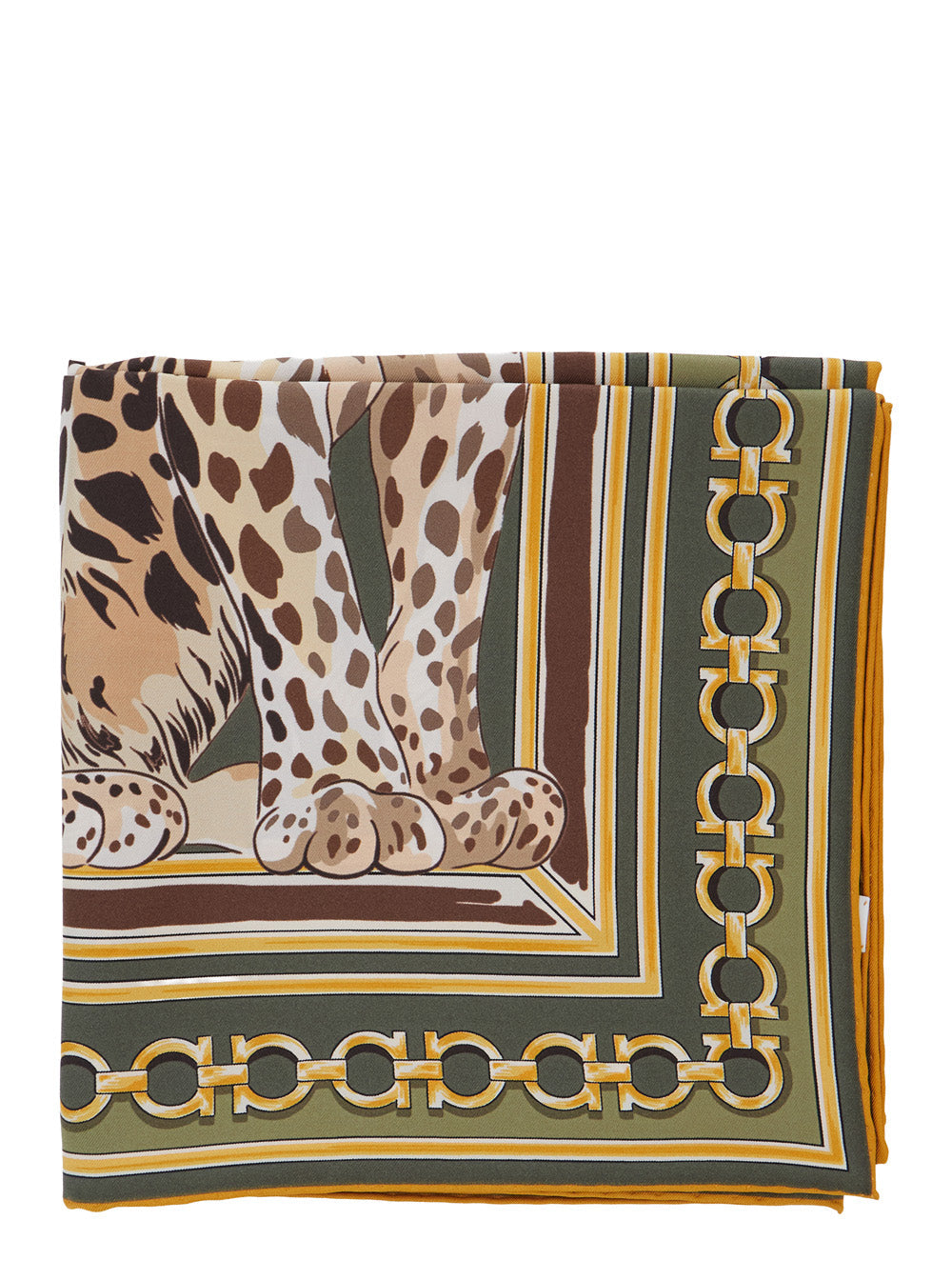 Ferragamo Animal-Print Silk Scarf — Green Scarfs