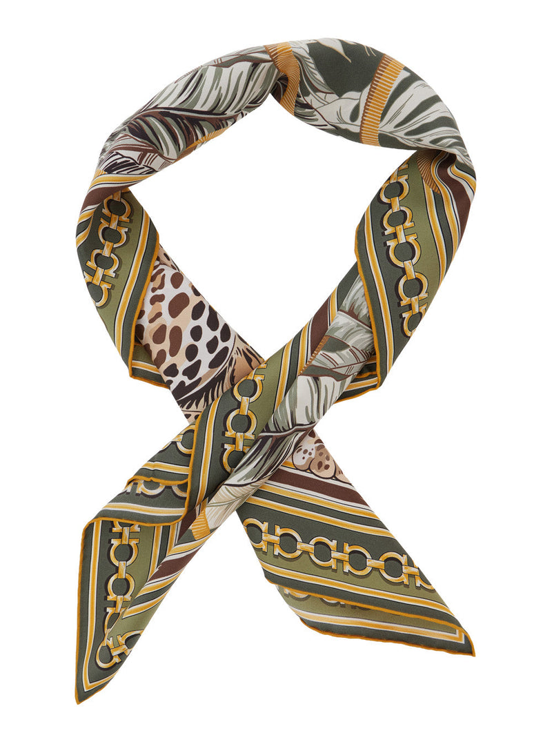 Ferragamo Animal-Print Silk Scarf — Green Scarfs