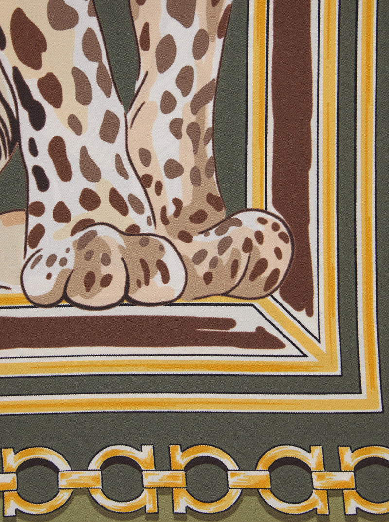Ferragamo Animal-Print Silk Scarf — Green Scarfs