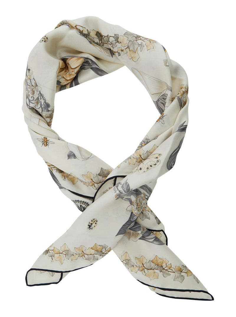 Ferragamo Floral Print Silk Scarf — Beige Scarfs