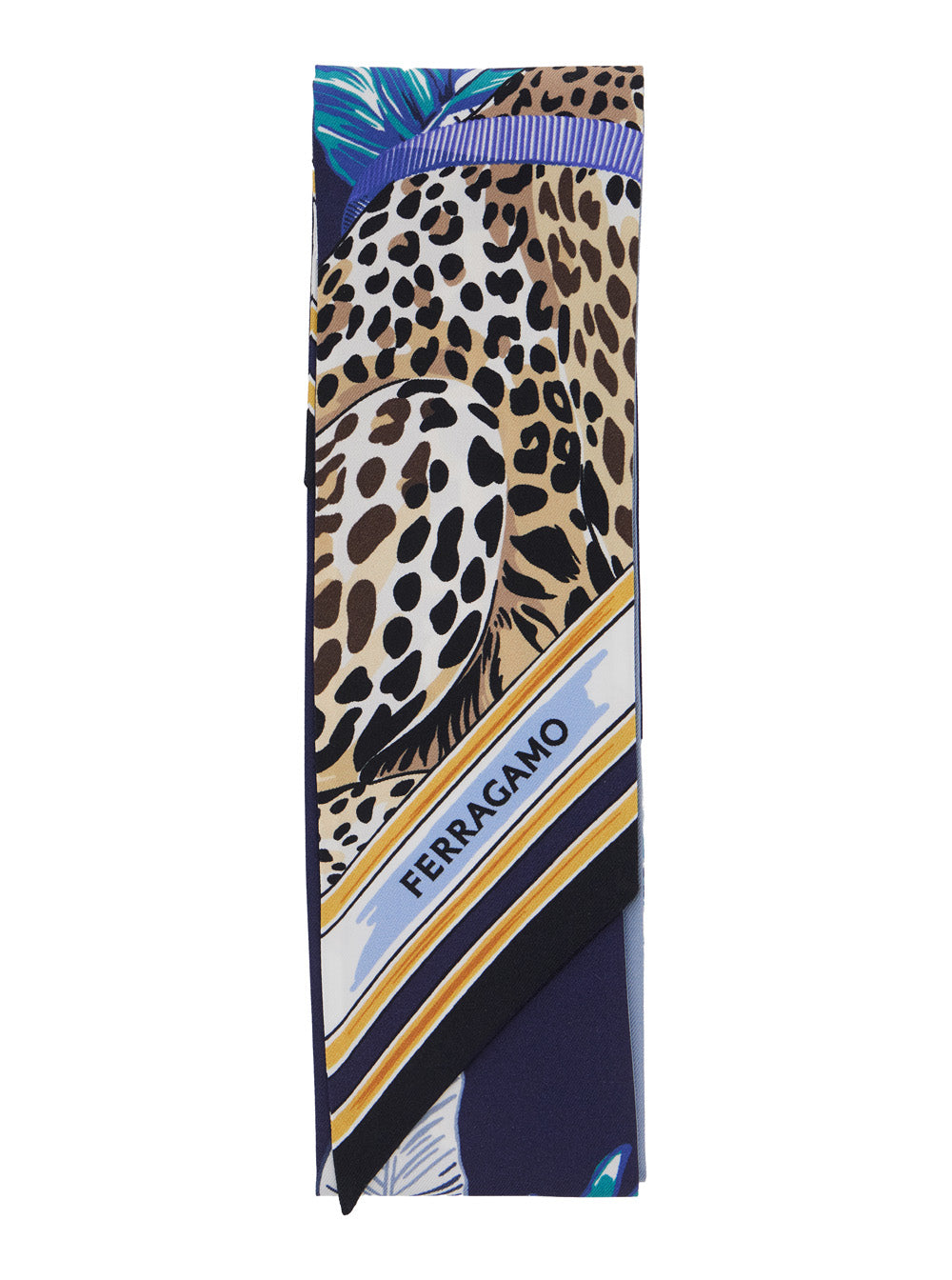 Ferragamo Leopard-Print Silk Scarf — Blue Scarfs