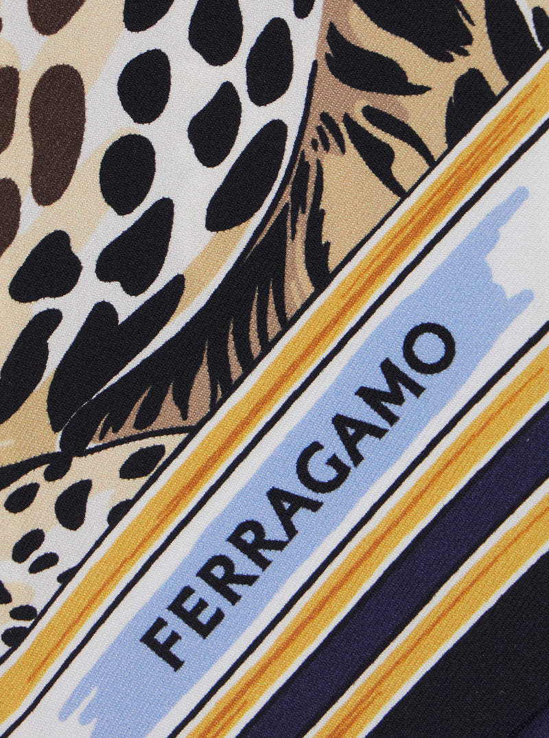 Ferragamo Leopard-Print Silk Scarf — Blue Scarfs