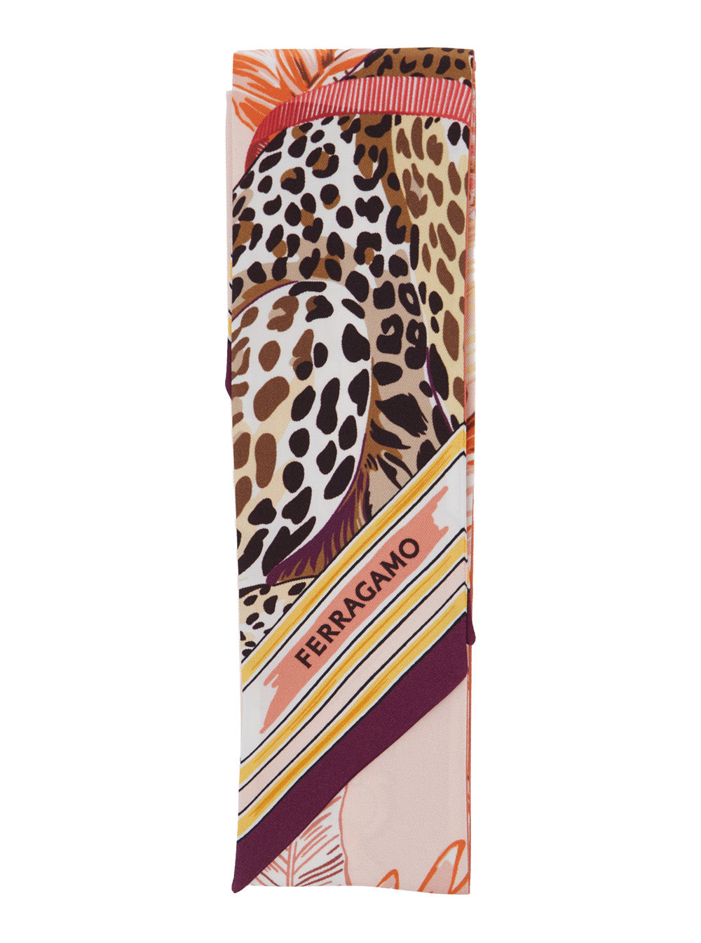 Ferragamo Leopard Floral Print Silk Scarf — Multicolor Scarfs
