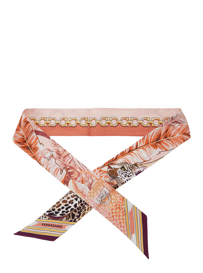 Ferragamo Leopard Floral Print Silk Scarf — Multicolor Scarfs