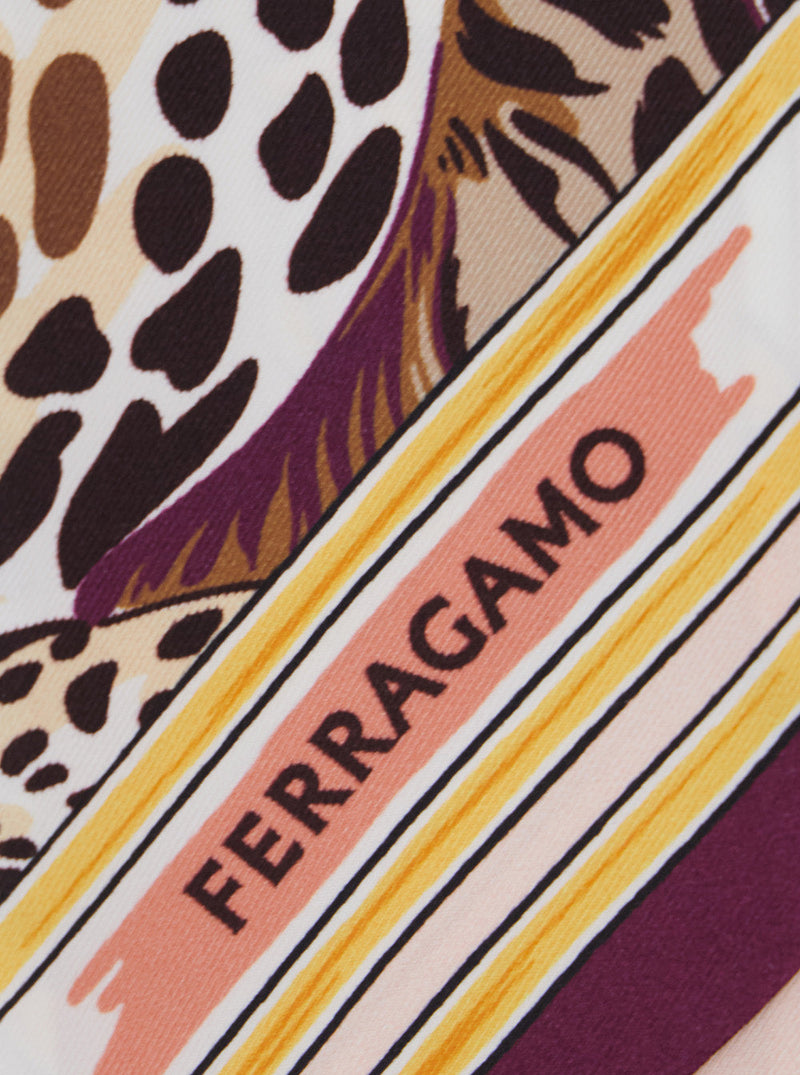 Ferragamo Leopard Floral Print Silk Scarf — Multicolor Scarfs
