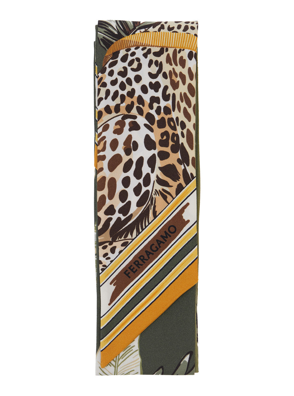 Ferragamo Leopard-Print Silk Scarf — Green Scarfs