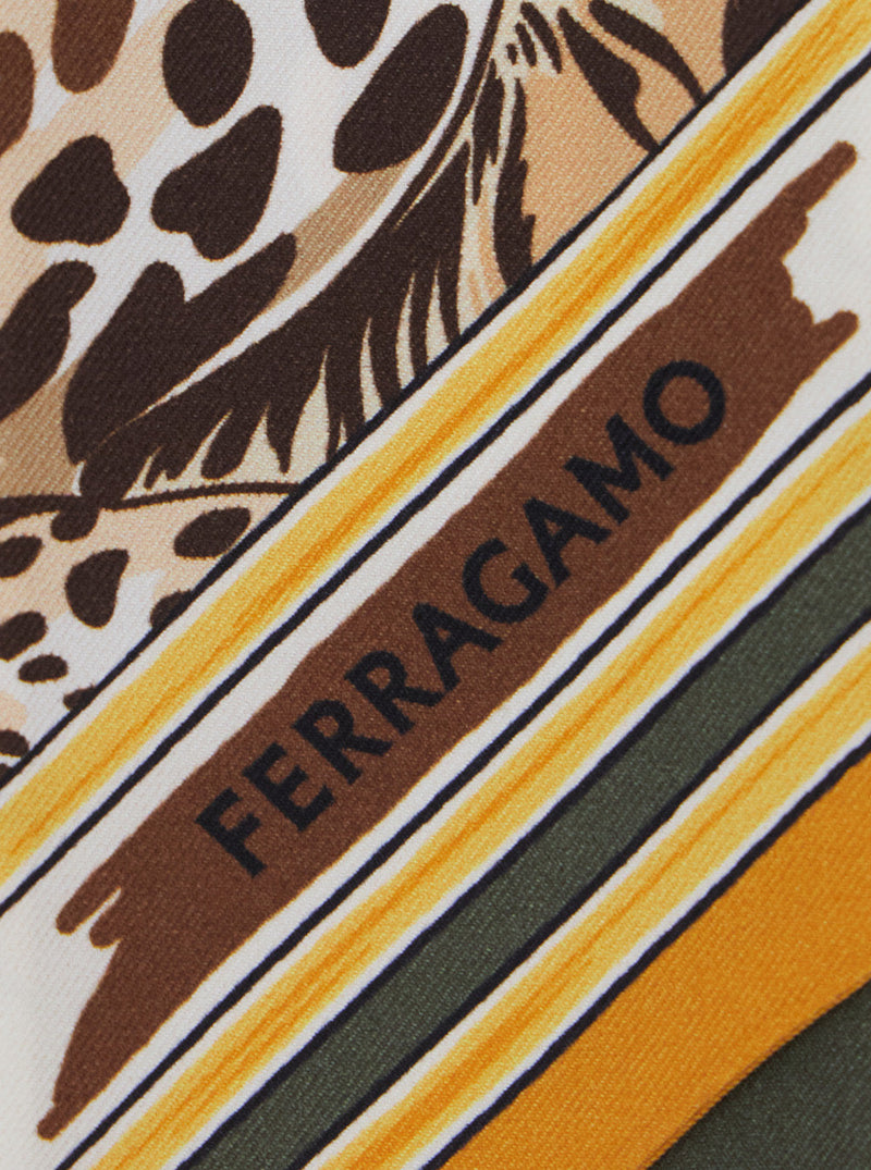 Ferragamo Leopard-Print Silk Scarf — Green Scarfs