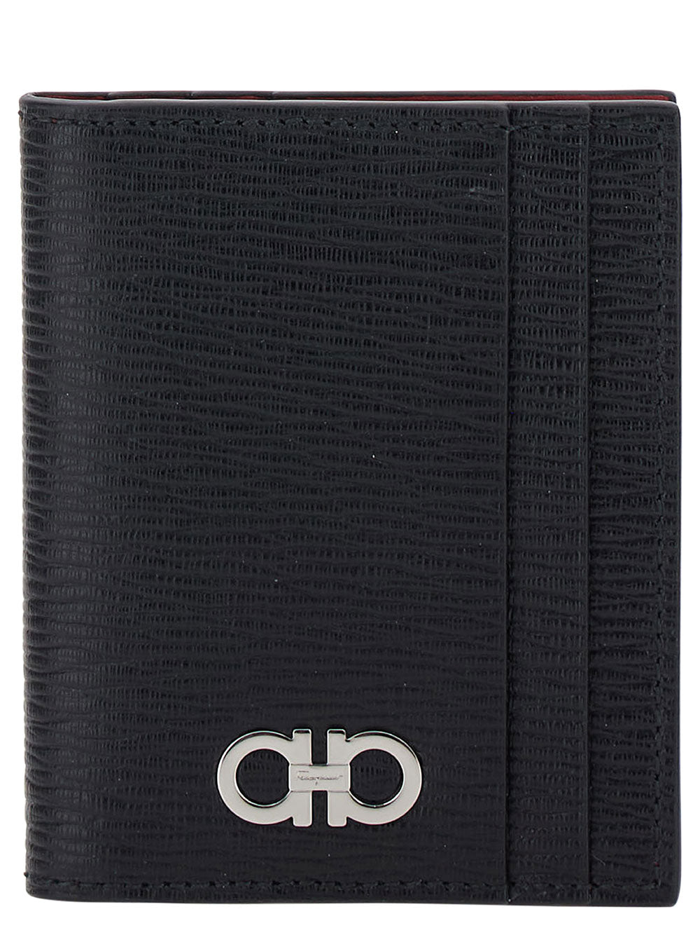 Ferragamo Gancini-Embellished Calf Leather Card Case — Black Cases