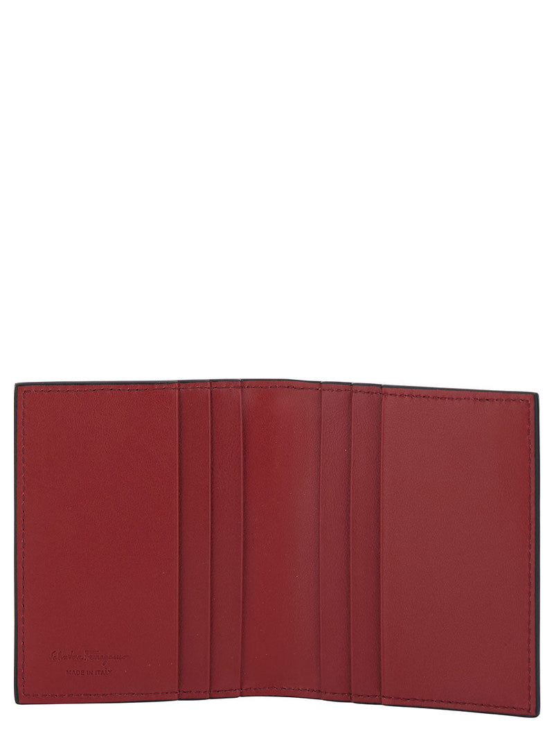 Ferragamo Gancini-Embellished Calf Leather Card Case — Black Cases