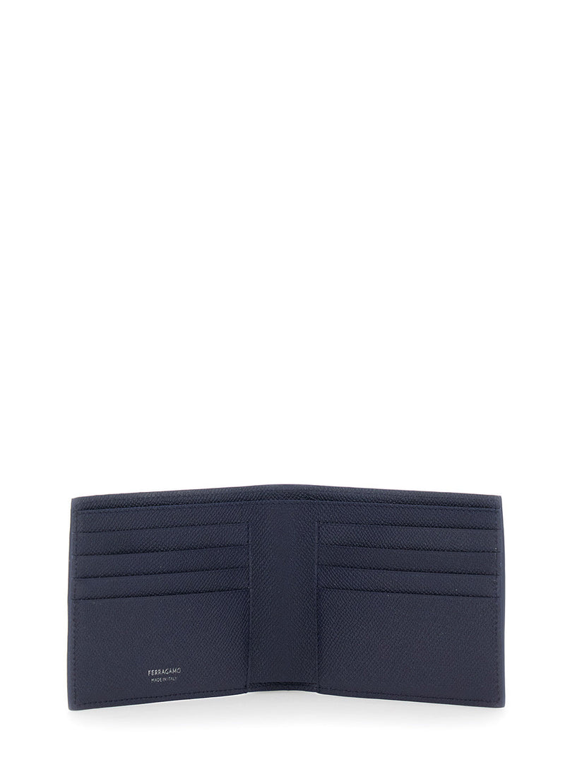 Ferragamo Micro Gancini Wallet — Blue Calf Leather